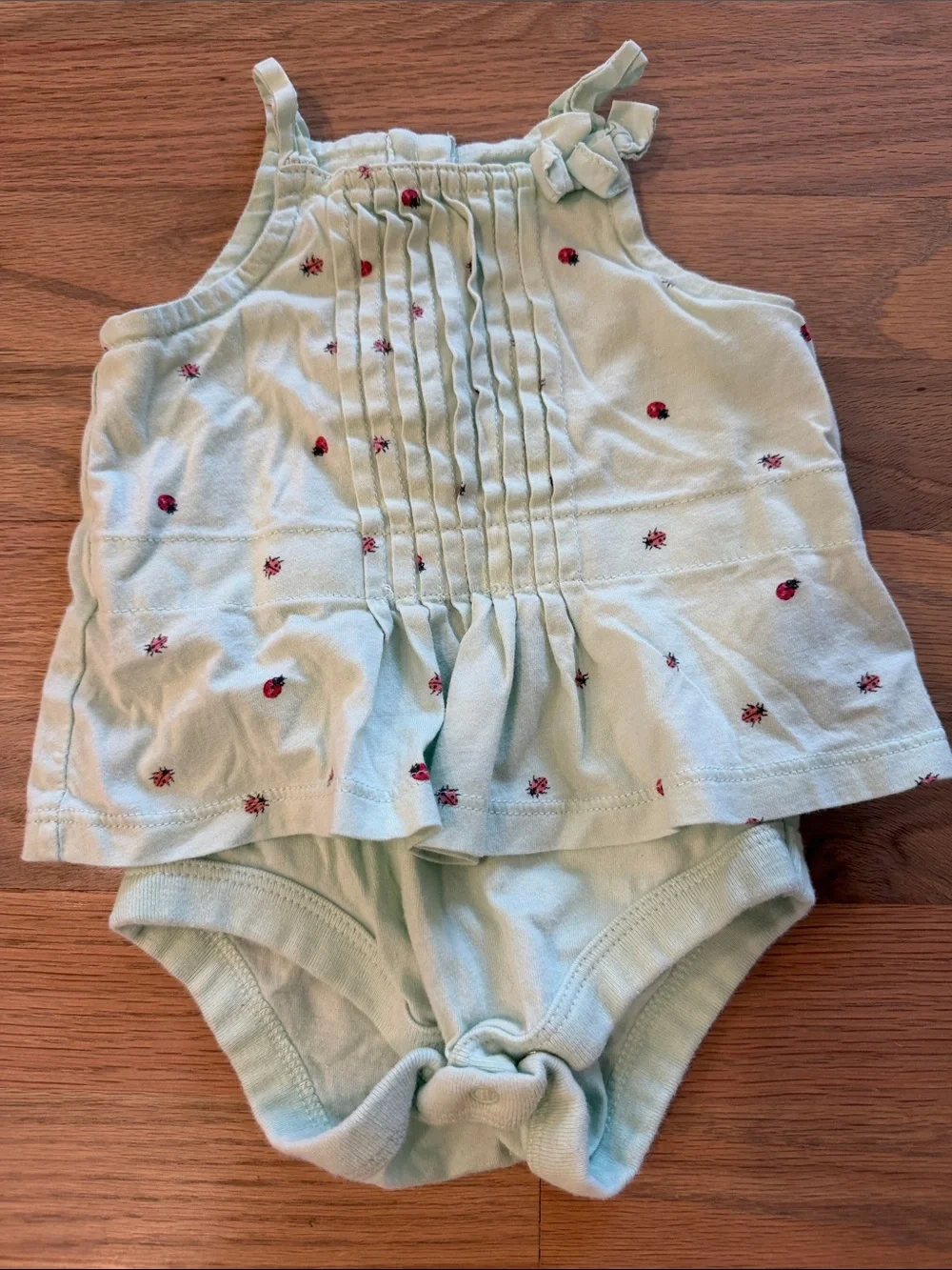 GAP Light Mint Baby Tank Romper with Ladybug Motif